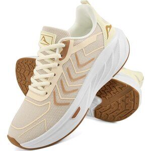 Women's Beige Breathable Tennis Shoes Non-Slip Sneakers for Walking & Workout